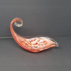 Murano Style Orange And White Spanish Glass Sculpture Dish